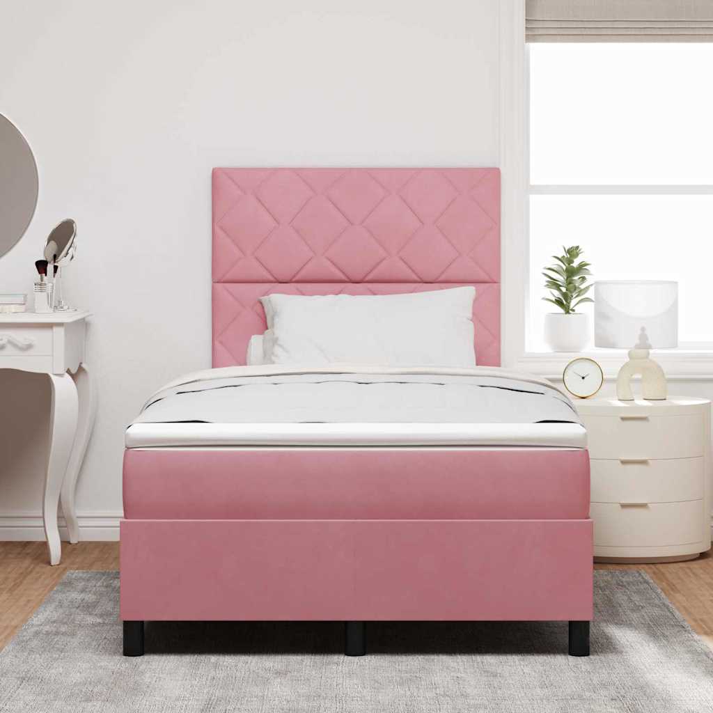 Κρεβάτι με ελατήρια με κεφαλάρι Ροζ 120 x 190 cm Βελούδο - Pakobazaar