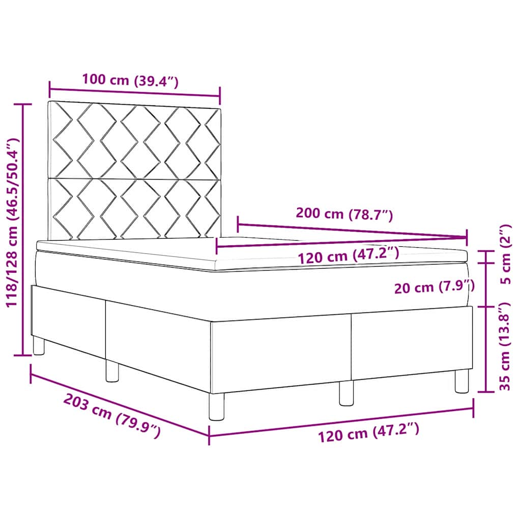 Κρεβάτι με ελατήρια Ανοιχτό γκρι 120 x 200 cm Βελούδο - Pakobazaar