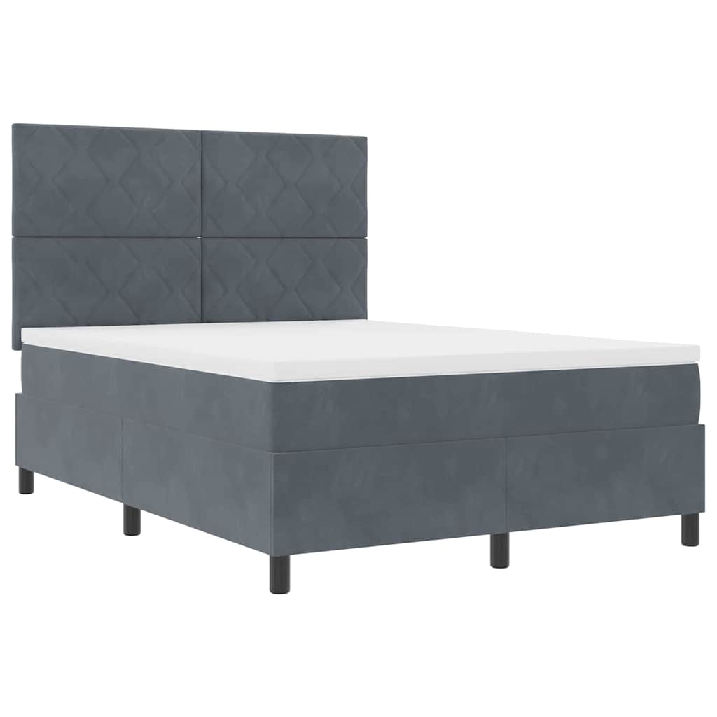 Κρεβάτι με ελατήρια Σκούρο Γκρι 140 x 200 cm Βελούδο - Pakobazaar