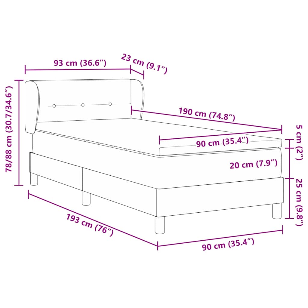 Κρεβάτι με ελατήρια με κεφαλάρι Κρεμ 90 x 190 cm ύφασμα - Pakobazaar