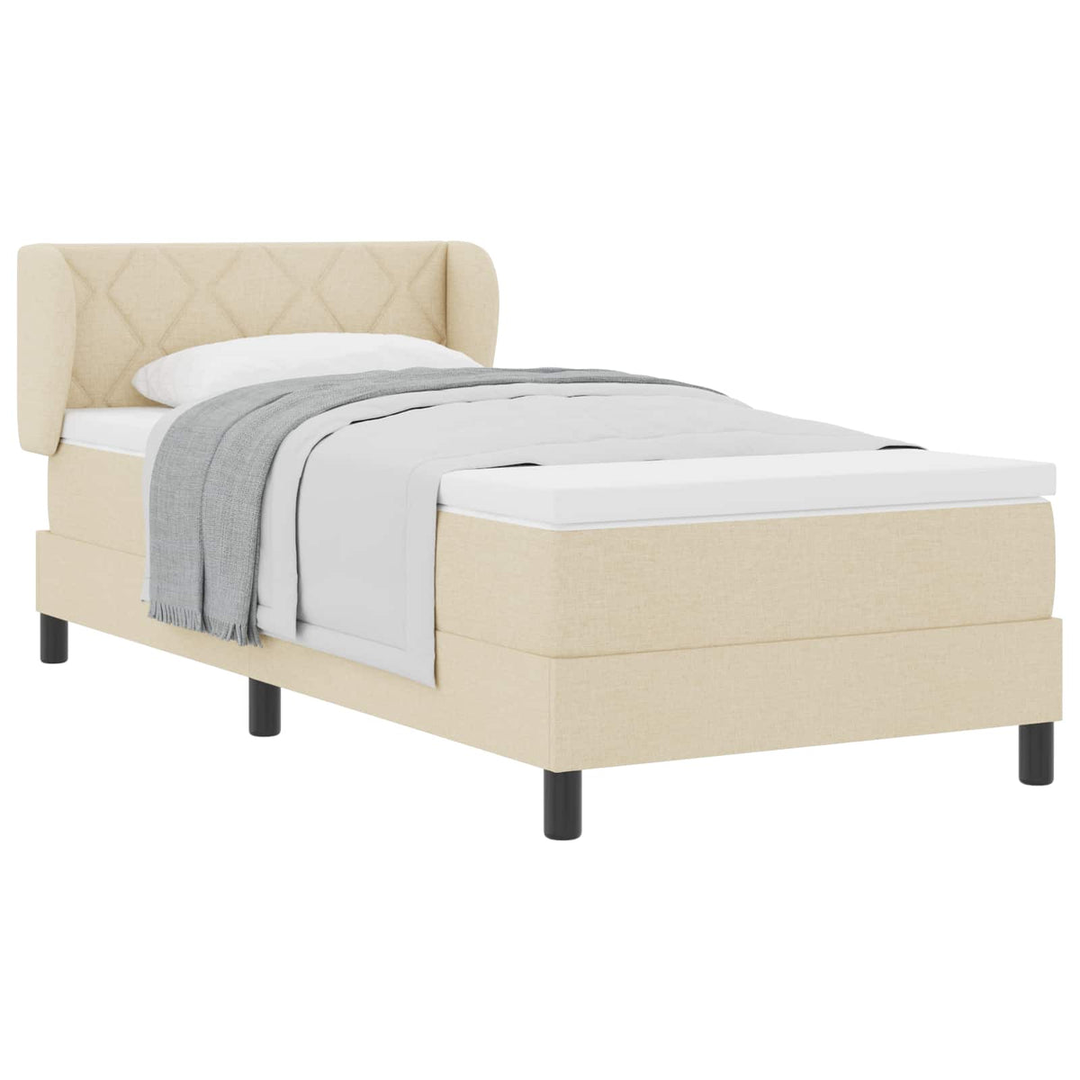 Κρεβάτι με ελατήρια με κεφαλάρι Κρεμ 90 x 190 cm ύφασμα - Pakobazaar