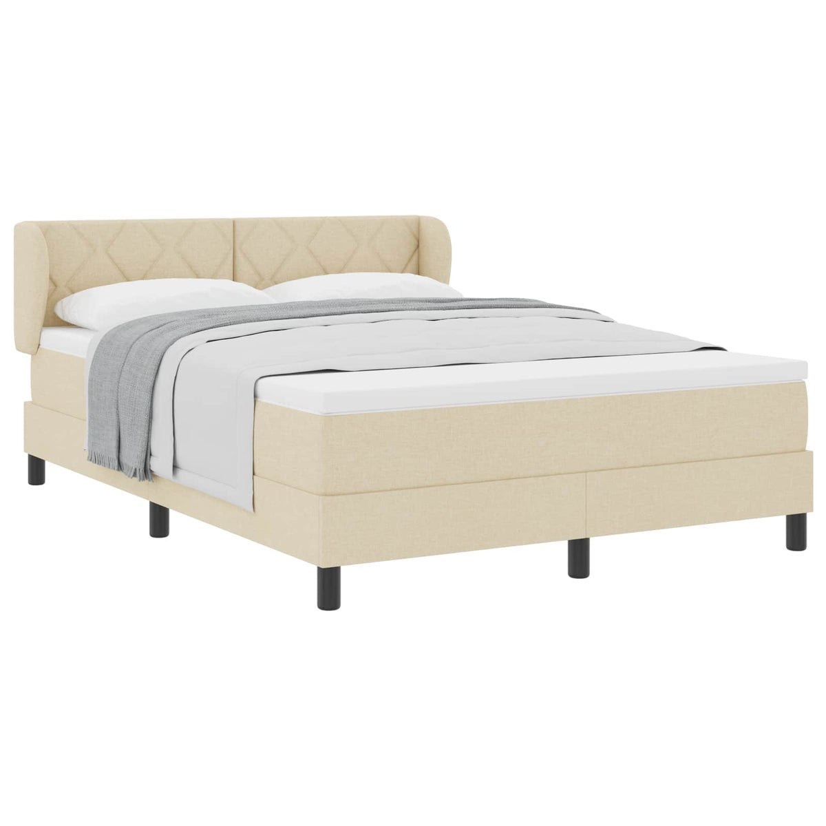 Κρεβάτι με ελατήρια με κεφαλάρι Κρεμ 140 x 190 cm ύφασμα