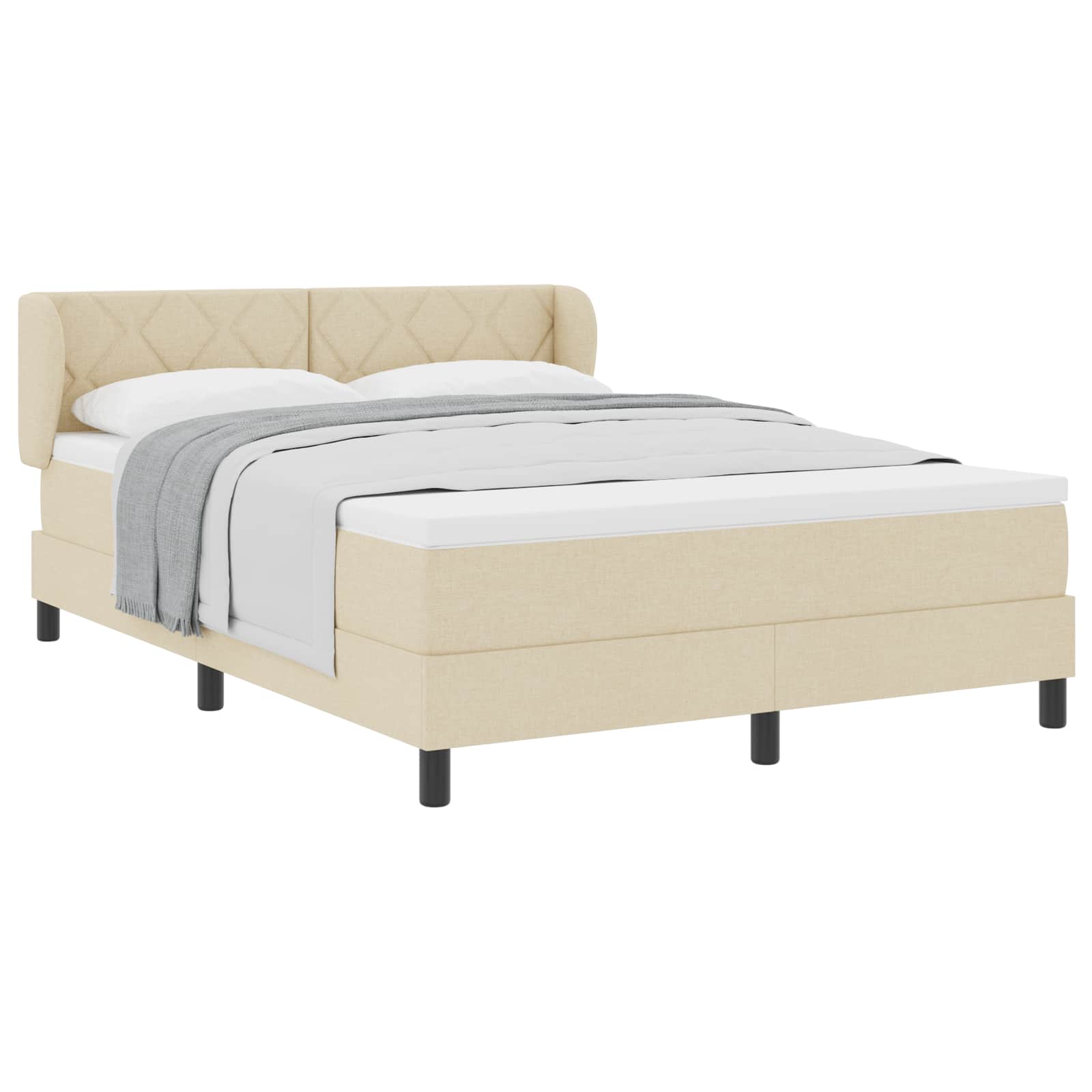 Κρεβάτι με ελατήρια με κεφαλάρι Κρεμ 140 x 200 cm ύφασμα - Pakobazaar