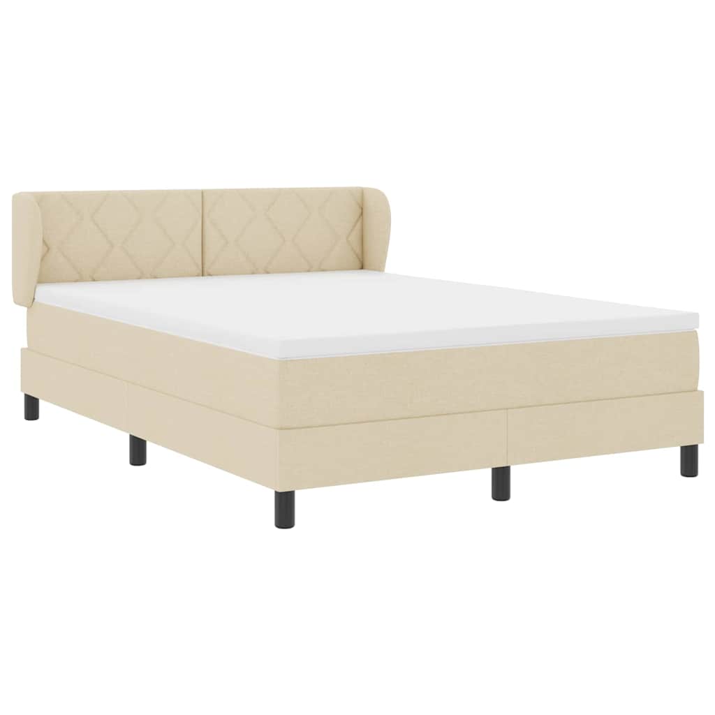Κρεβάτι με ελατήρια με κεφαλάρι Κρεμ 140 x 200 cm ύφασμα - Pakobazaar