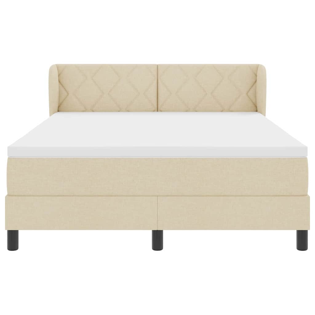 Κρεβάτι με ελατήρια με κεφαλάρι Κρεμ 140 x 200 cm ύφασμα - Pakobazaar