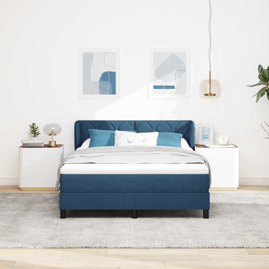 Κρεβάτι με ελατήρια με κεφαλάρι Μπλε 140 x 200 cm ύφασμα - Pakobazaar