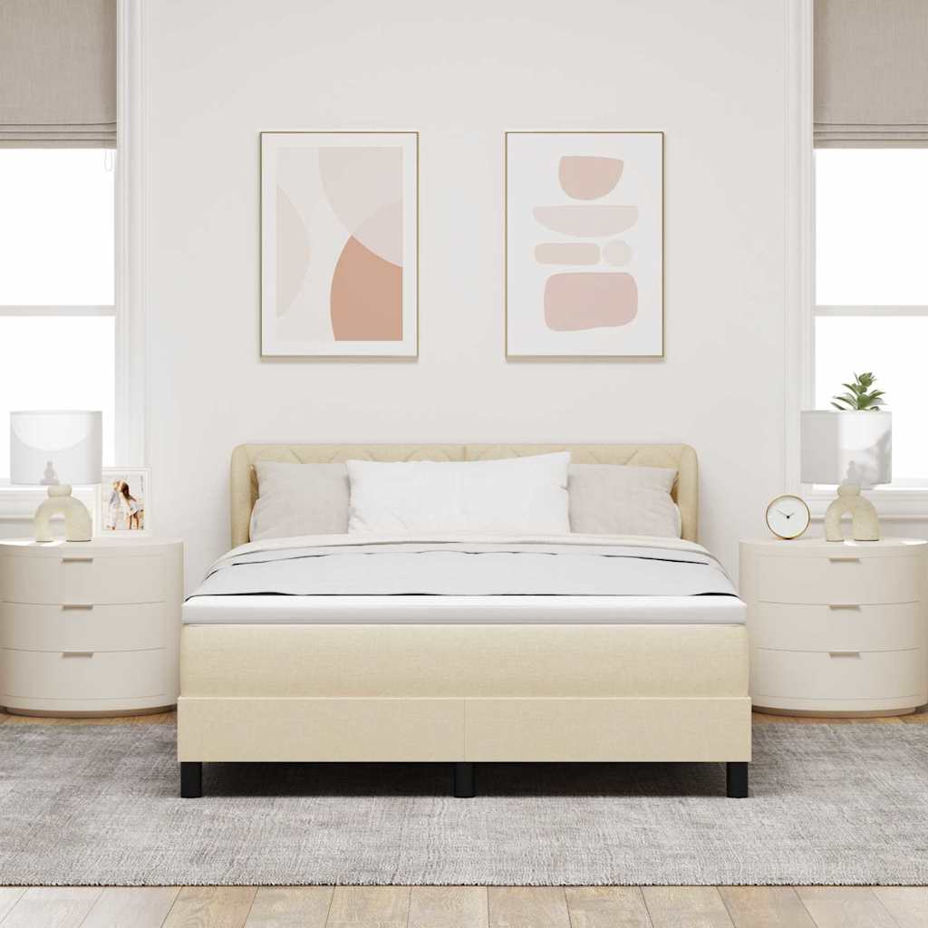 Κρεβάτι με ελατήρια με κεφαλάρι Κρεμ 160 x 200 cm ύφασμα