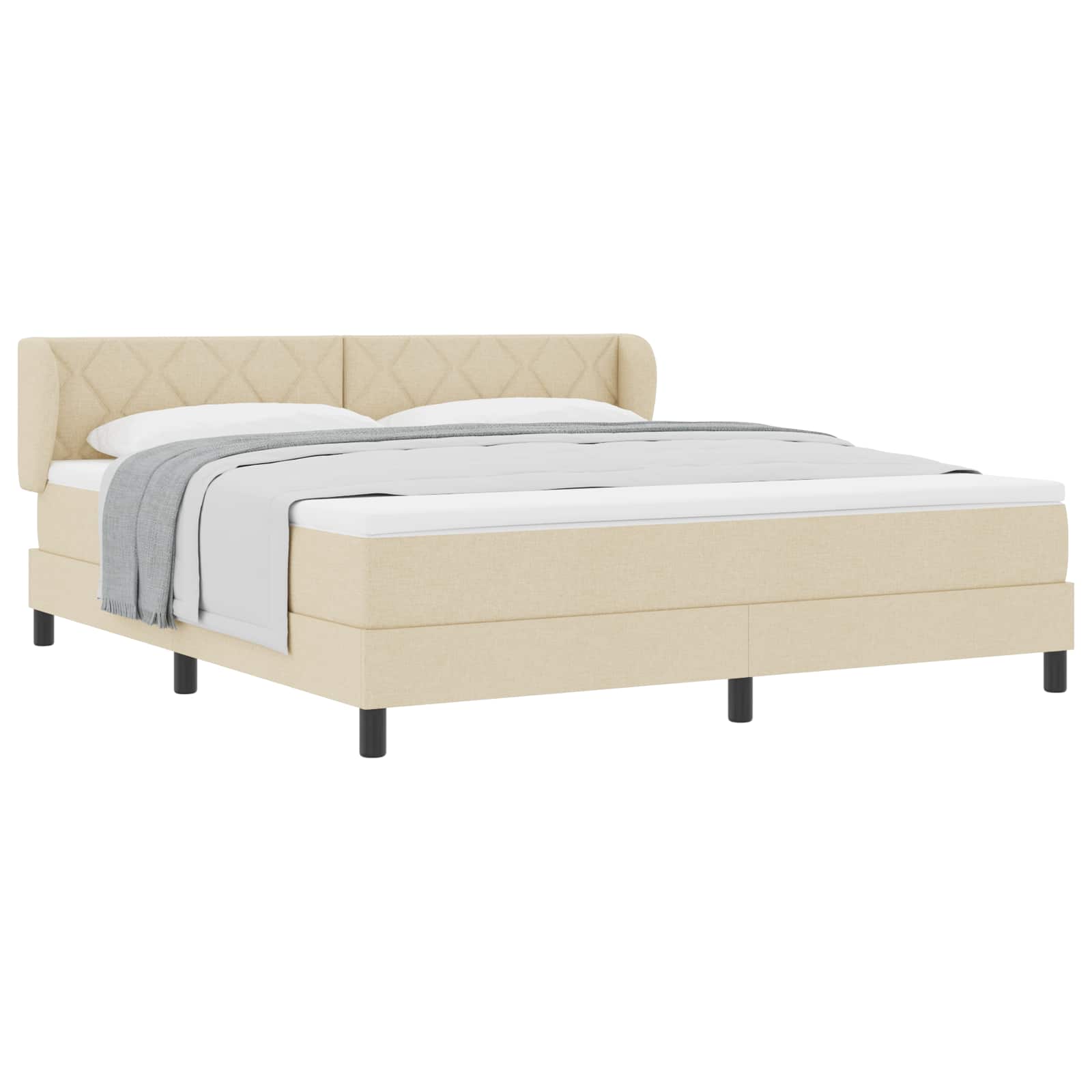 Κρεβάτι με ελατήρια με κεφαλάρι Κρεμ 180 x 200 cm ύφασμα - Pakobazaar