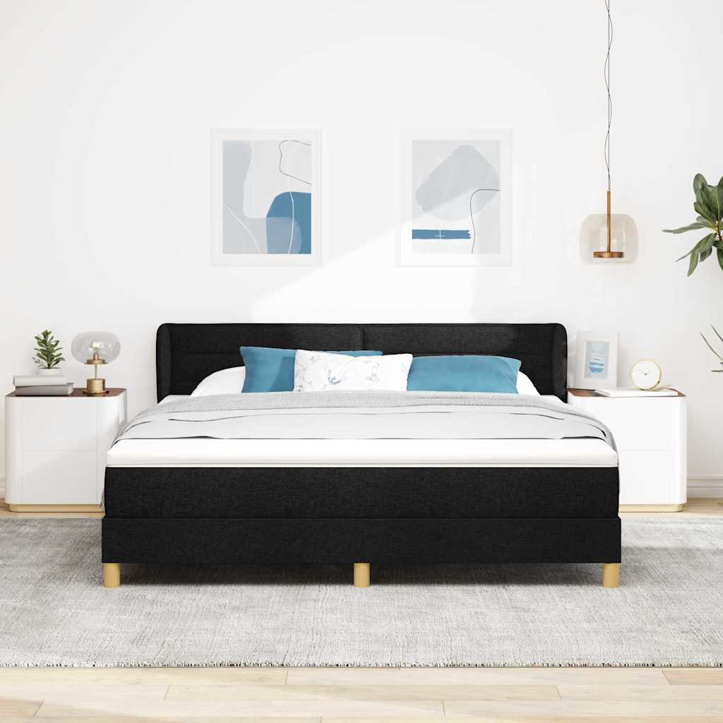 Κρεβάτι με ελατήρια με στρώμα Μαύρο 180 x 200 cm ύφασμα - Pakobazaar