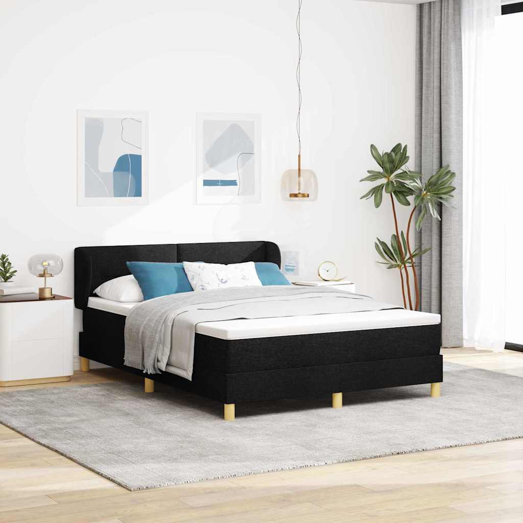 Κρεβάτι με ελατήρια με στρώμα Μαύρο 140 x 190 cm ύφασμα