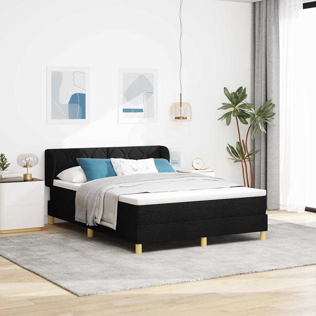 Κρεβάτι με ελατήρια με κεφαλάρι Μαύρο 140 x 190 cm ύφασμα - Pakobazaar