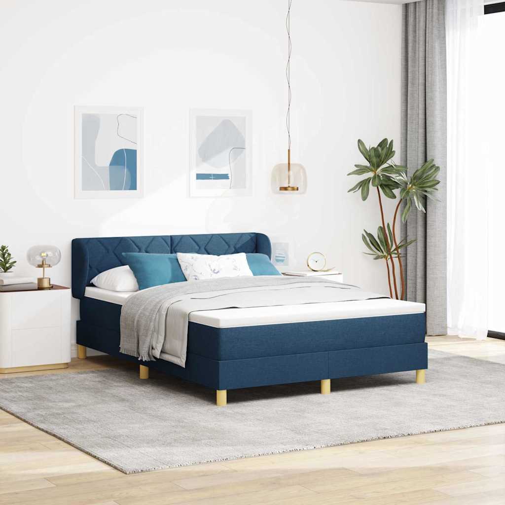 Κρεβάτι με ελατήρια με κεφαλάρι Μπλε 140 x 190 cm ύφασμα - Pakobazaar