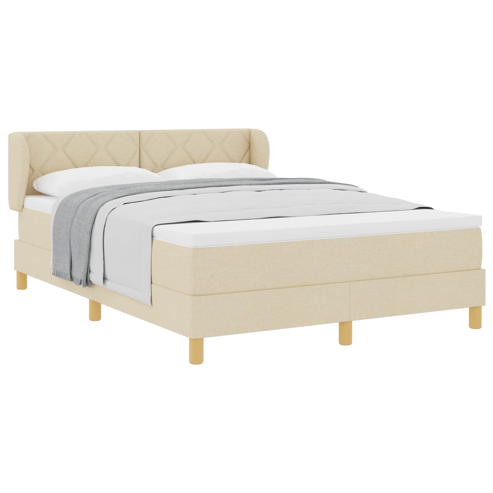 Κρεβάτι με ελατήρια με κεφαλάρι Κρεμ 140 x 200 cm ύφασμα - Pakobazaar