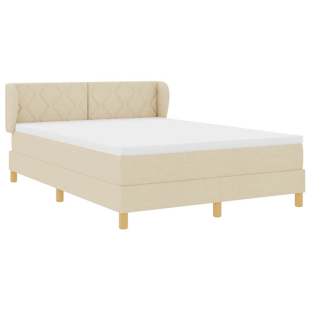 Κρεβάτι με ελατήρια με κεφαλάρι Κρεμ 140 x 200 cm ύφασμα - Pakobazaar