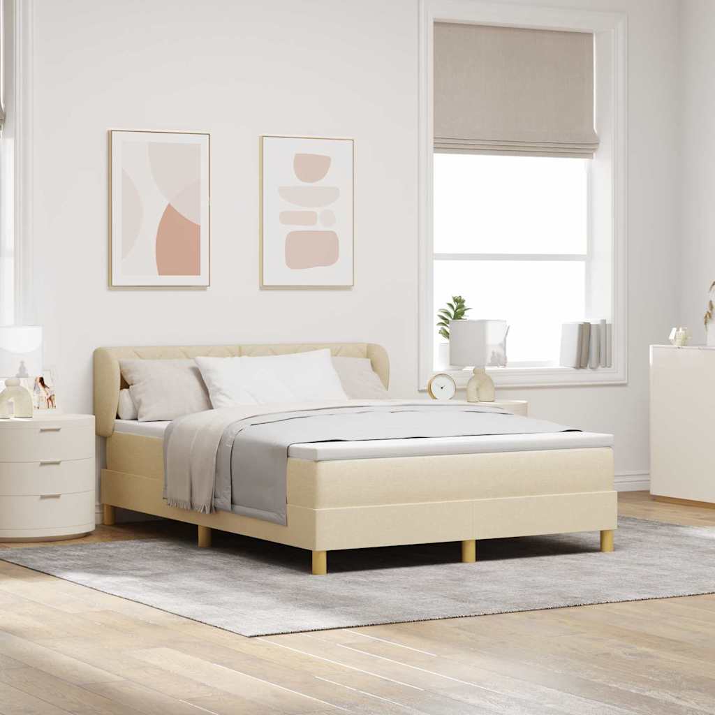 Κρεβάτι με ελατήρια με κεφαλάρι Κρεμ 160 x 200 cm ύφασμα - Pakobazaar