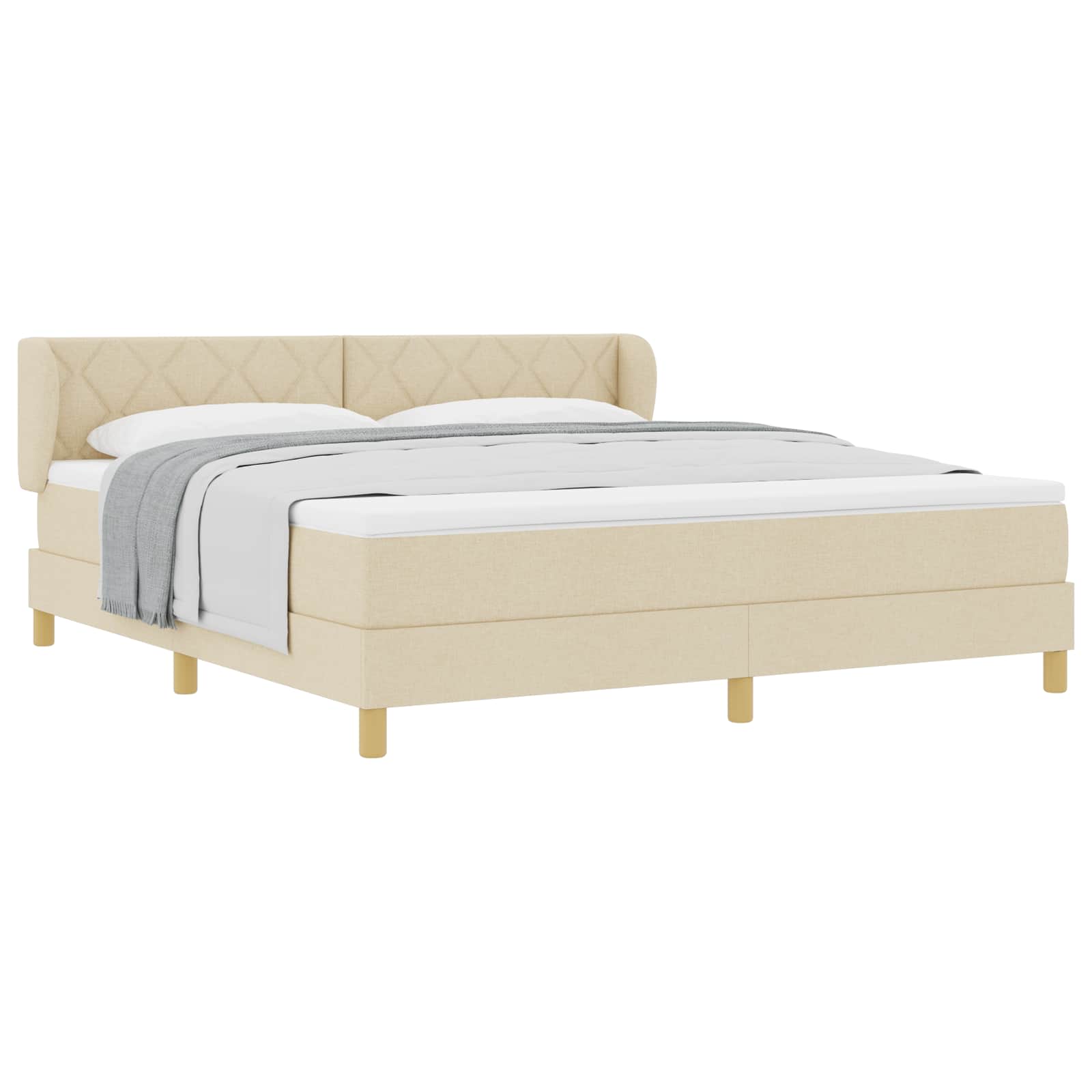 Κρεβάτι με ελατήρια με κεφαλάρι Κρεμ 180 x 200 cm ύφασμα - Pakobazaar