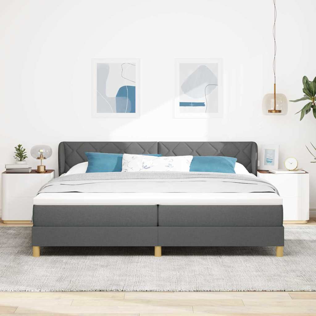 Κρεβάτι με ελατήρια με κεφαλάρι Σκούρο γκρι 200 x 200 cm ύφασμα - Pakobazaar