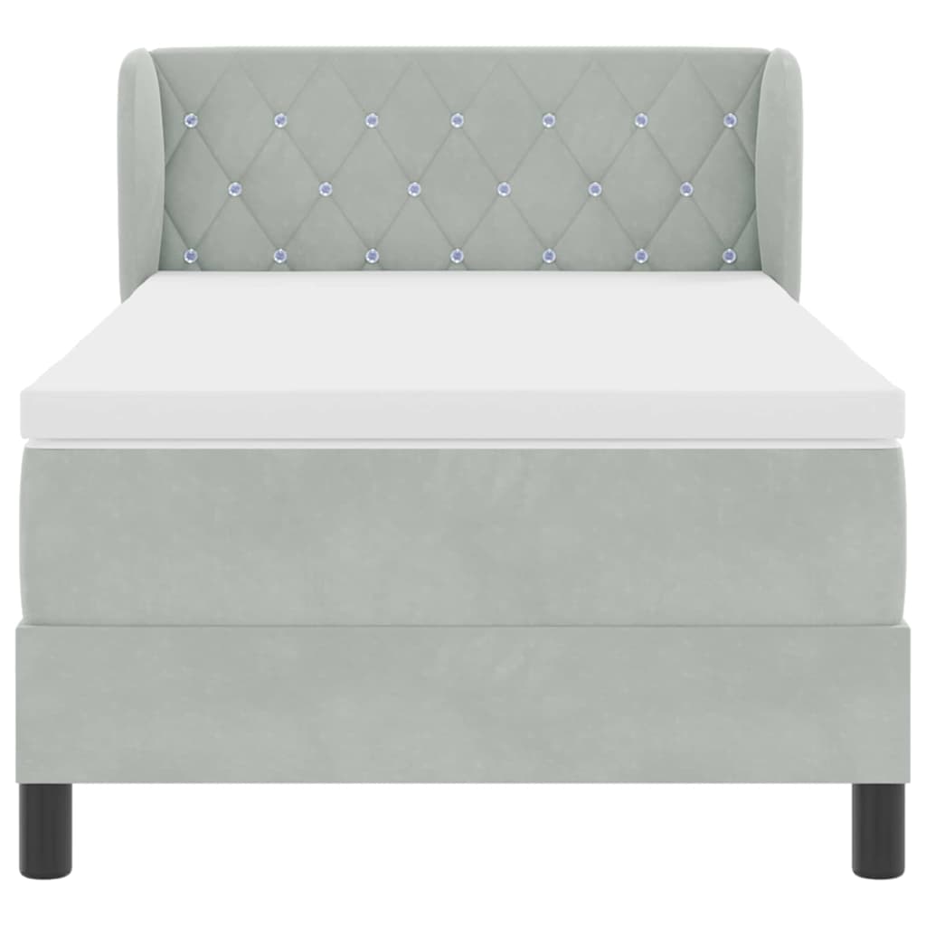 Κρεβάτι με ελατήρια με στρώμα Ανοιχτό γκρι 90 x 190 cm Βελούδο - Pakobazaar