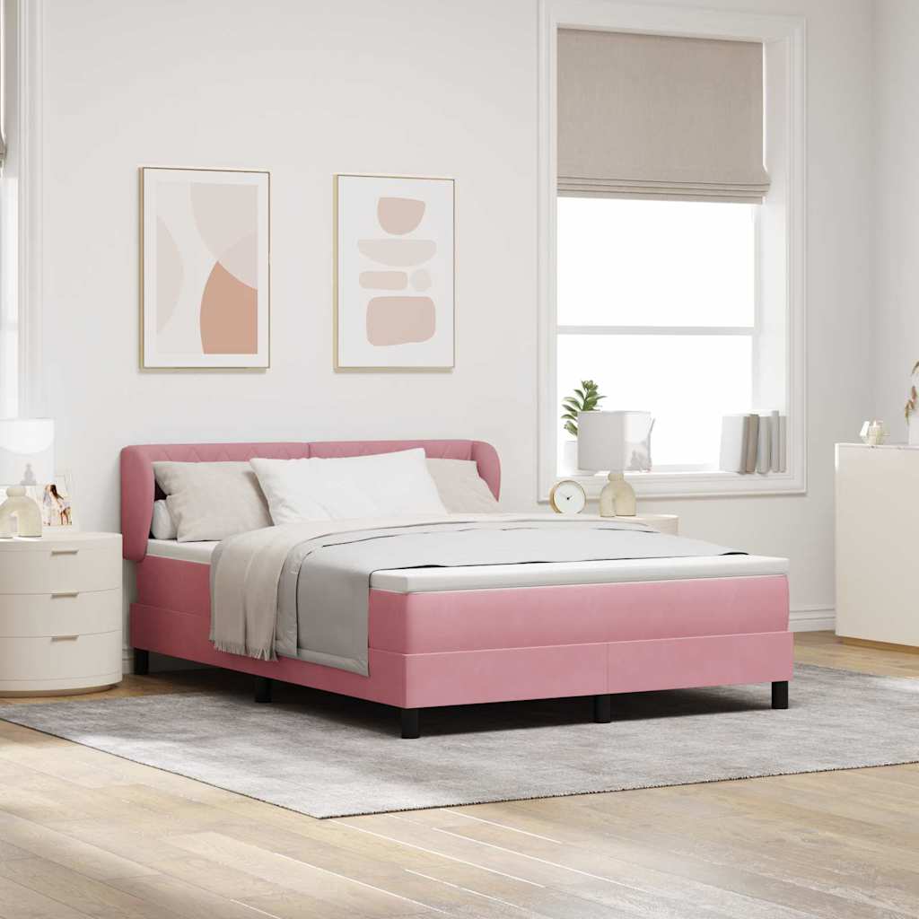 Κρεβάτι με ελατήρια με κεφαλάρι Ροζ 140 x 200 cm Βελούδο - Pakobazaar