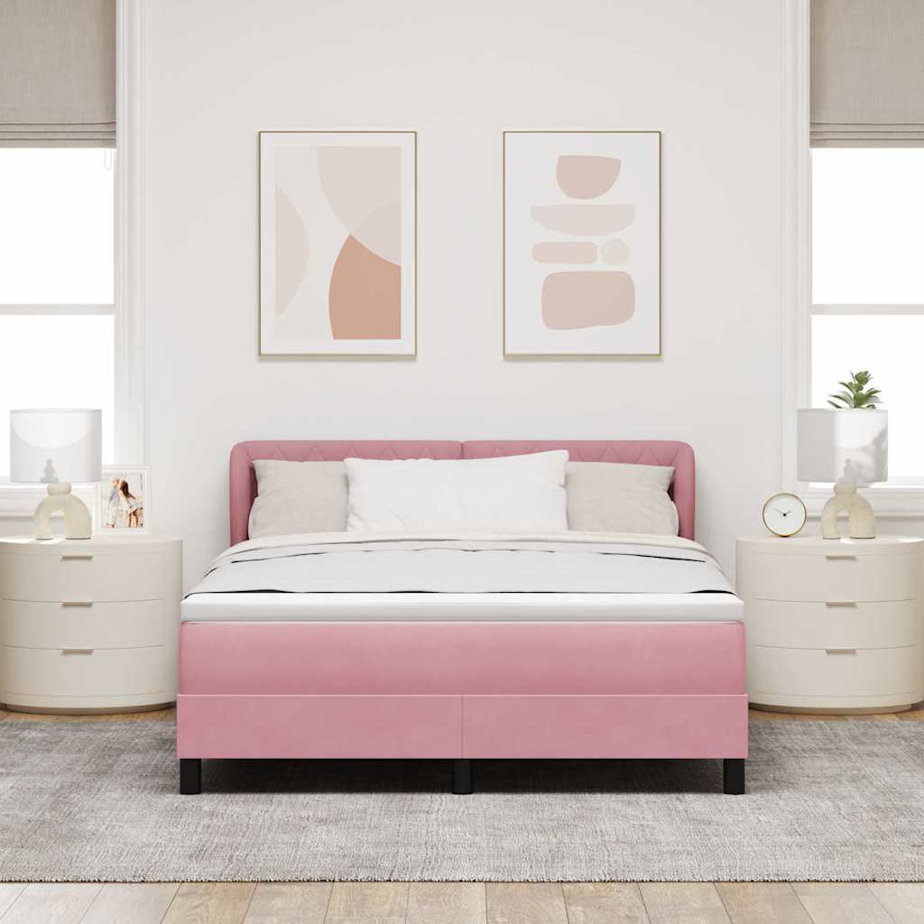 Κρεβάτι με ελατήρια με κεφαλάρι Ροζ 140 x 200 cm Βελούδο - Pakobazaar