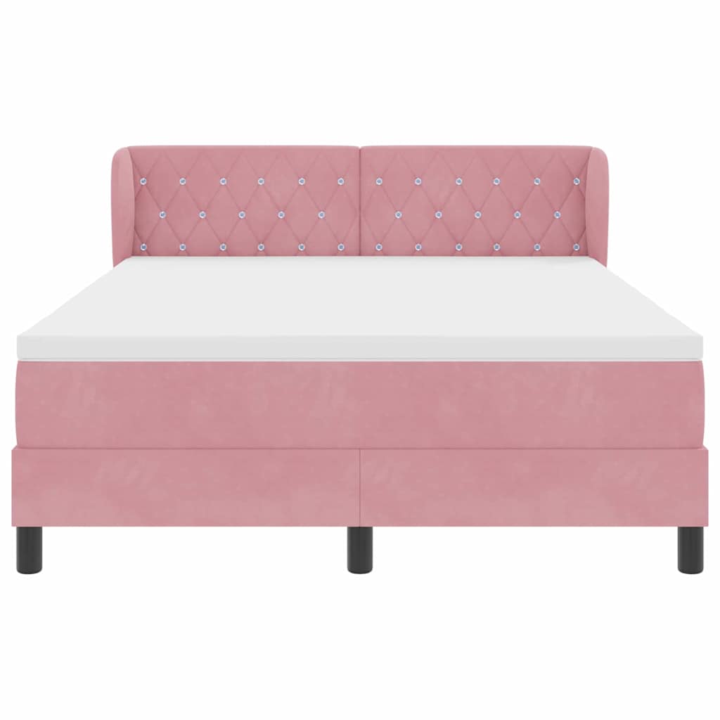 Κρεβάτι με ελατήρια με κεφαλάρι Ροζ 160 x 200 cm Βελούδο - Pakobazaar
