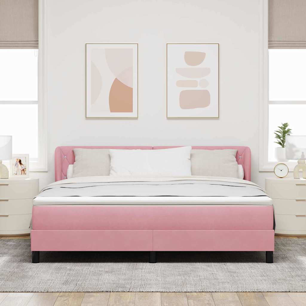 Κρεβάτι με ελατήρια με στρώμα Ροζ 180 x 200 cm Βελούδο - Pakobazaar