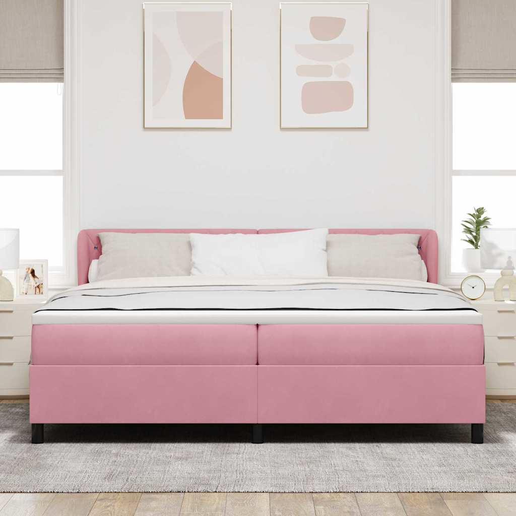 Κρεβάτι με ελατήρια με στρώμα Ροζ 200 x 200 cm Βελούδο - Pakobazaar