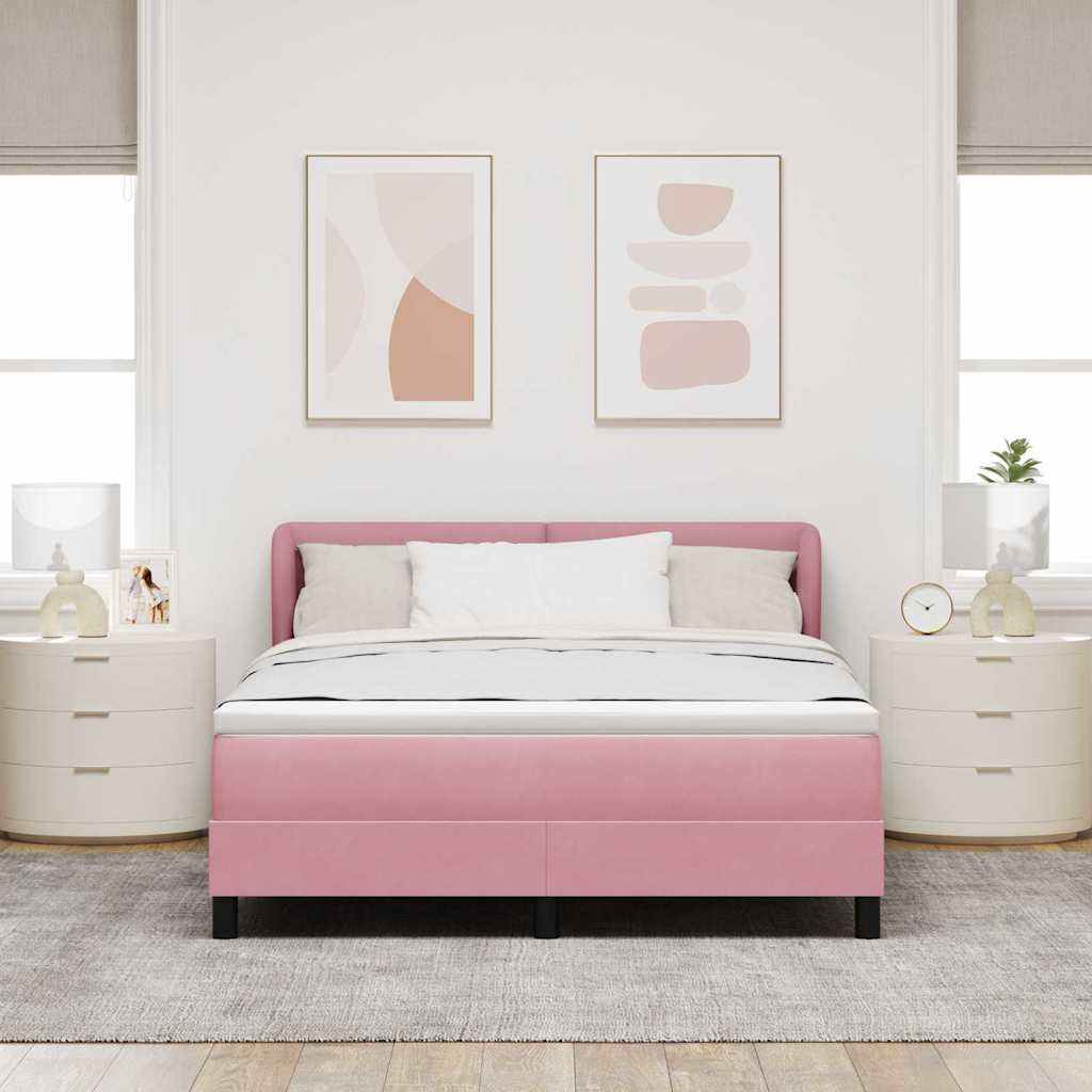 Κρεβάτι με ελατήρια με στρώμα Ροζ 160 x 200 cm Βελούδο - Pakobazaar