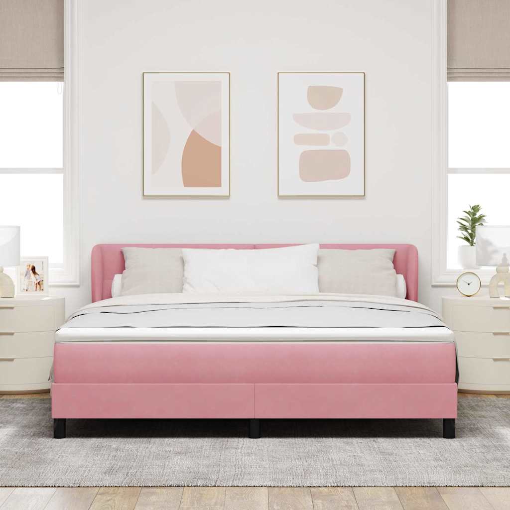 Κρεβάτι με ελατήρια με στρώμα Ροζ 180 x 200 cm Βελούδο - Pakobazaar