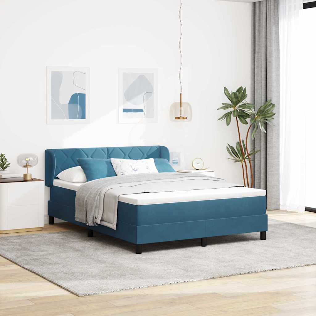 Κρεβάτι με ελατήρια Σκούρο Μπλε 140 x 200 cm Βελούδο - Pakobazaar