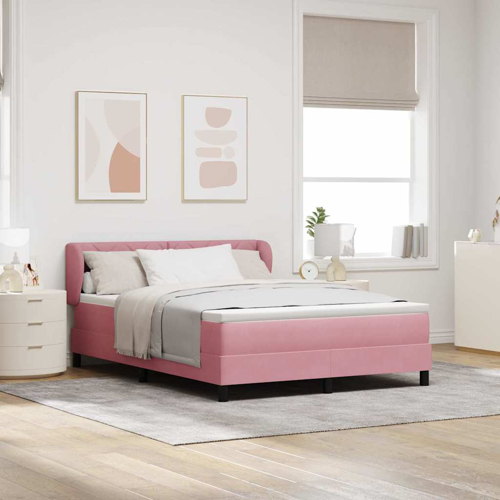 Κρεβάτι με ελατήρια με κεφαλάρι Ροζ 140 x 200 cm Βελούδο - Pakobazaar