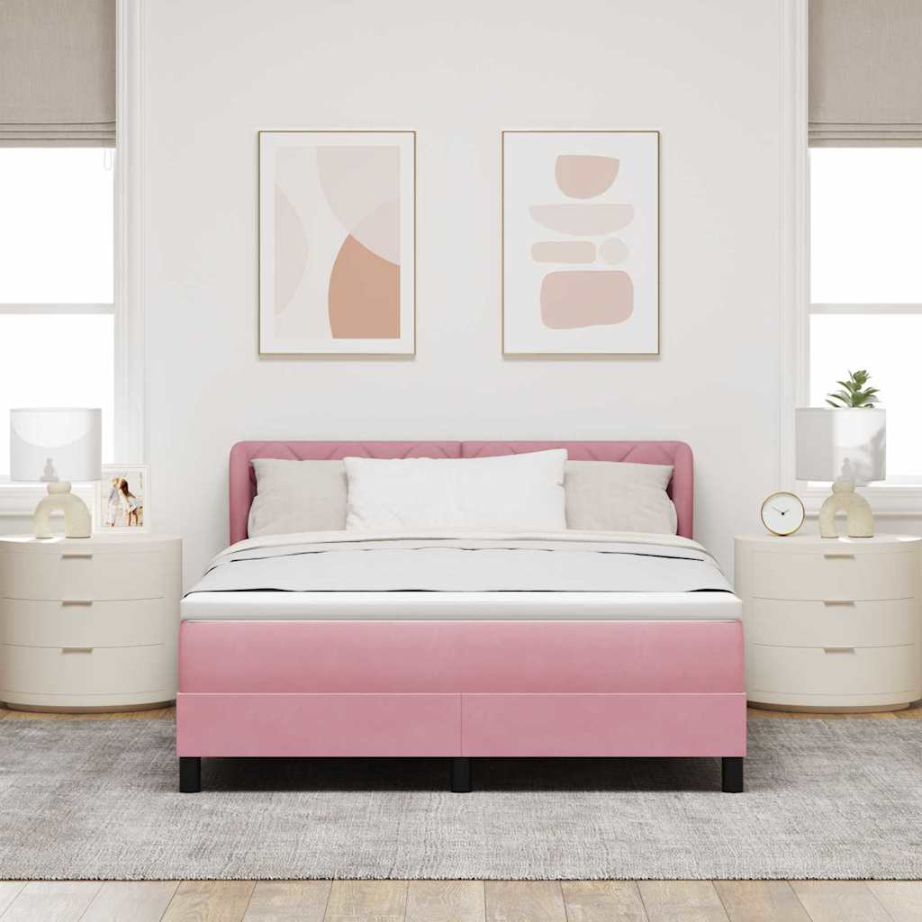 Κρεβάτι με ελατήρια με κεφαλάρι Ροζ 140 x 200 cm Βελούδο - Pakobazaar