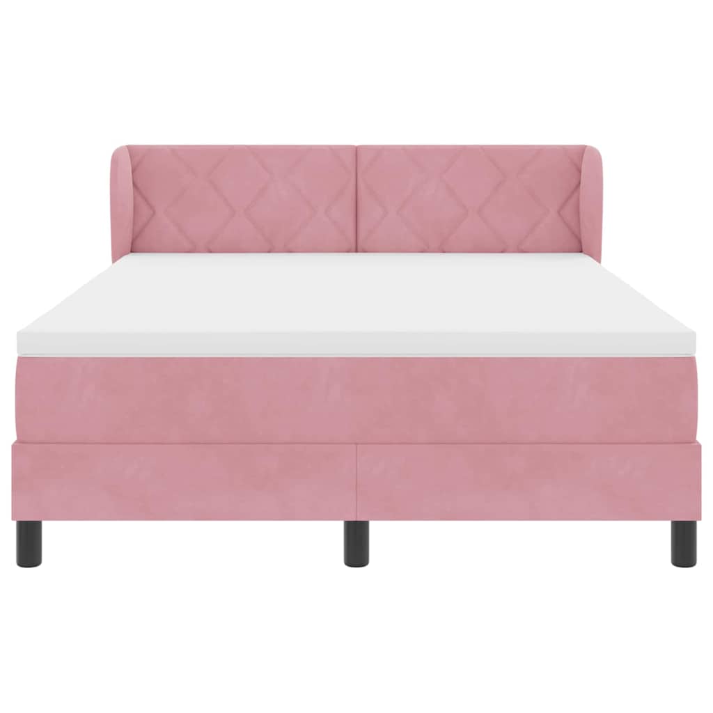 Κρεβάτι με ελατήρια με κεφαλάρι Ροζ 140 x 200 cm Βελούδο - Pakobazaar