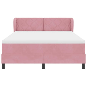 Κρεβάτι με ελατήρια με κεφαλάρι Ροζ 140 x 200 cm Βελούδο - Pakobazaar