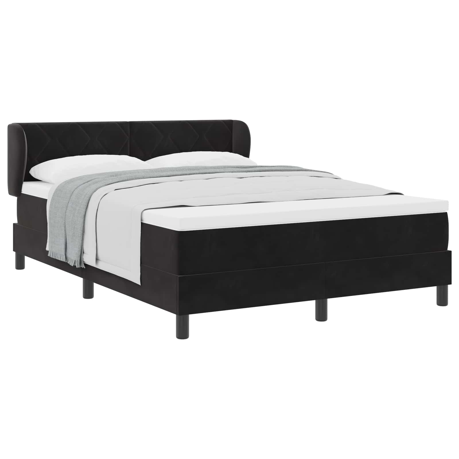Κρεβάτι με ελατήρια με κεφαλάρι Μαύρο 160 x 200 cm Βελούδο - Pakobazaar