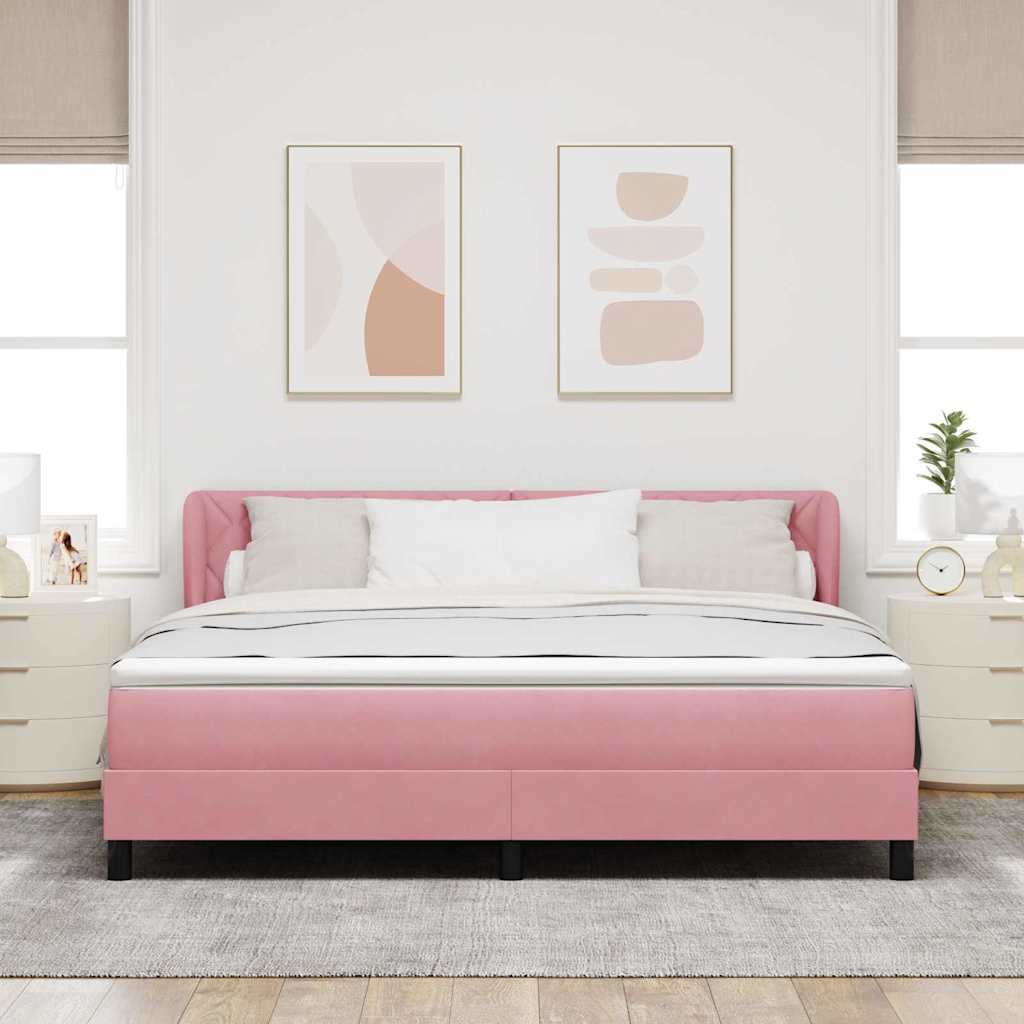 Κρεβάτι με ελατήρια με στρώμα Ροζ 180 x 200 cm Βελούδο - Pakobazaar