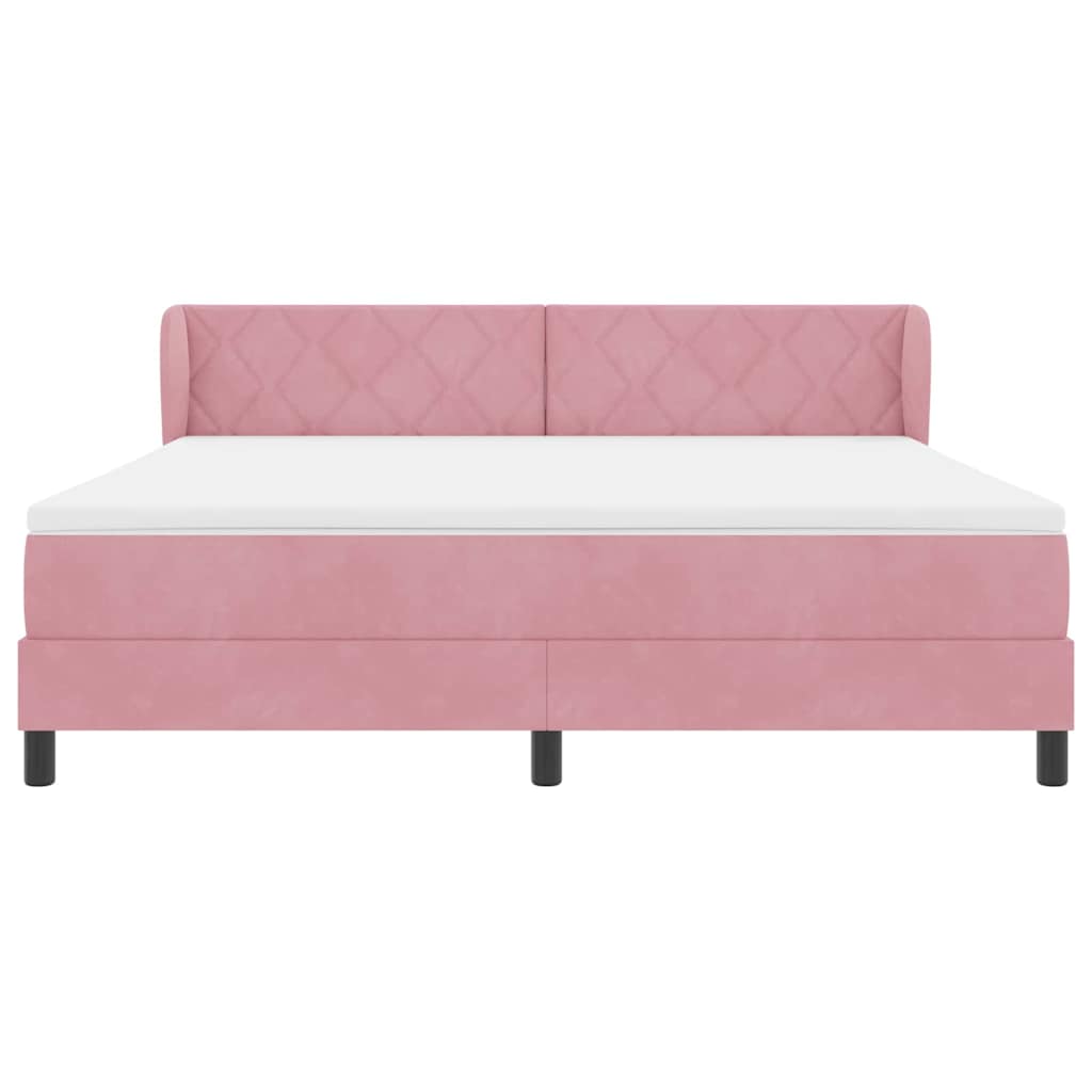 Κρεβάτι με ελατήρια με στρώμα Ροζ 180 x 200 cm Βελούδο - Pakobazaar