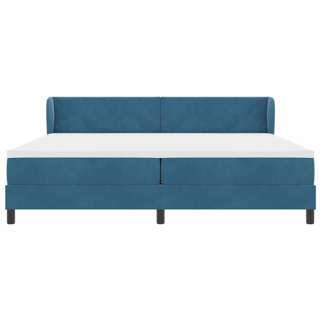 Κρεβάτι με ελατήρια με στρώμα Σκούρο Μπλε 200 x 200 cm Βελούδο - Pakobazaar