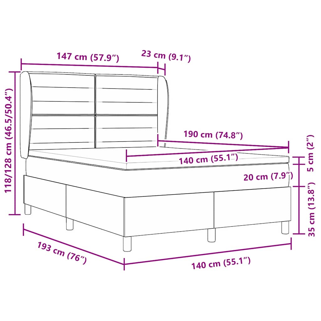Κρεβάτι με ελατήρια με στρώμα Κρεμ 140 x 190 cm ύφασμα - Pakobazaar
