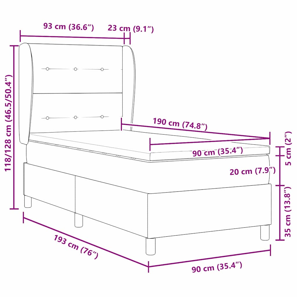 Κρεβάτι με ελατήρια με κεφαλάρι Μπλε 90 x 190 cm ύφασμα - Pakobazaar