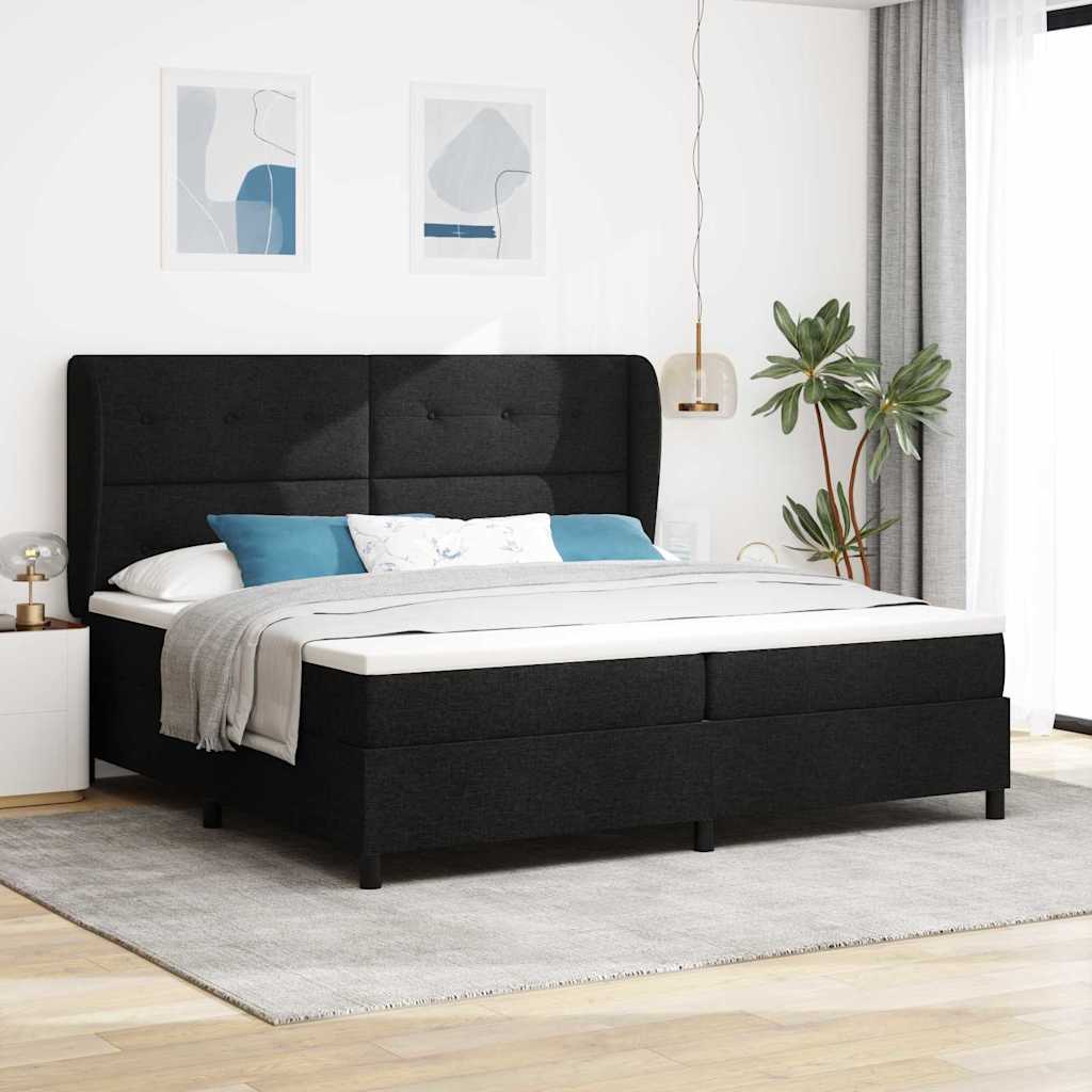 Κρεβάτι με ελατήρια με κεφαλάρι Μαύρο 200 x 200 cm ύφασμα - Pakobazaar