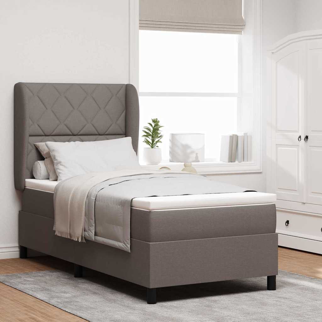 Κρεβάτι με ελατήρια με κεφαλάρι Taupe 90 x 200 cm ύφασμα - Pakobazaar