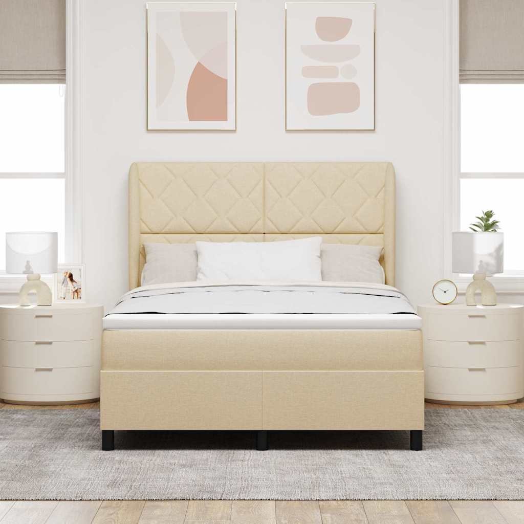 Κρεβάτι με ελατήρια με κεφαλάρι Κρεμ 140 x 200 cm ύφασμα - Pakobazaar