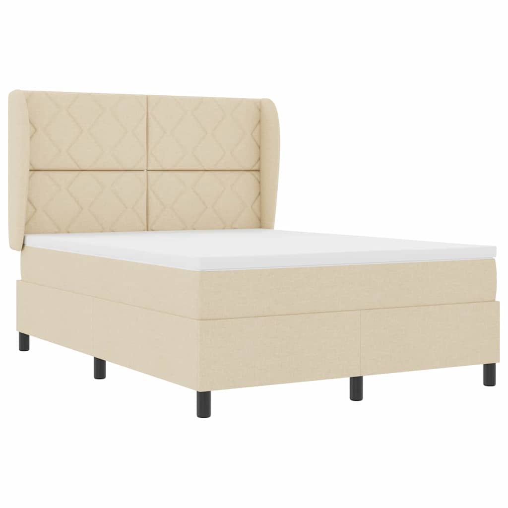 Κρεβάτι με ελατήρια με κεφαλάρι Κρεμ 140 x 200 cm ύφασμα - Pakobazaar