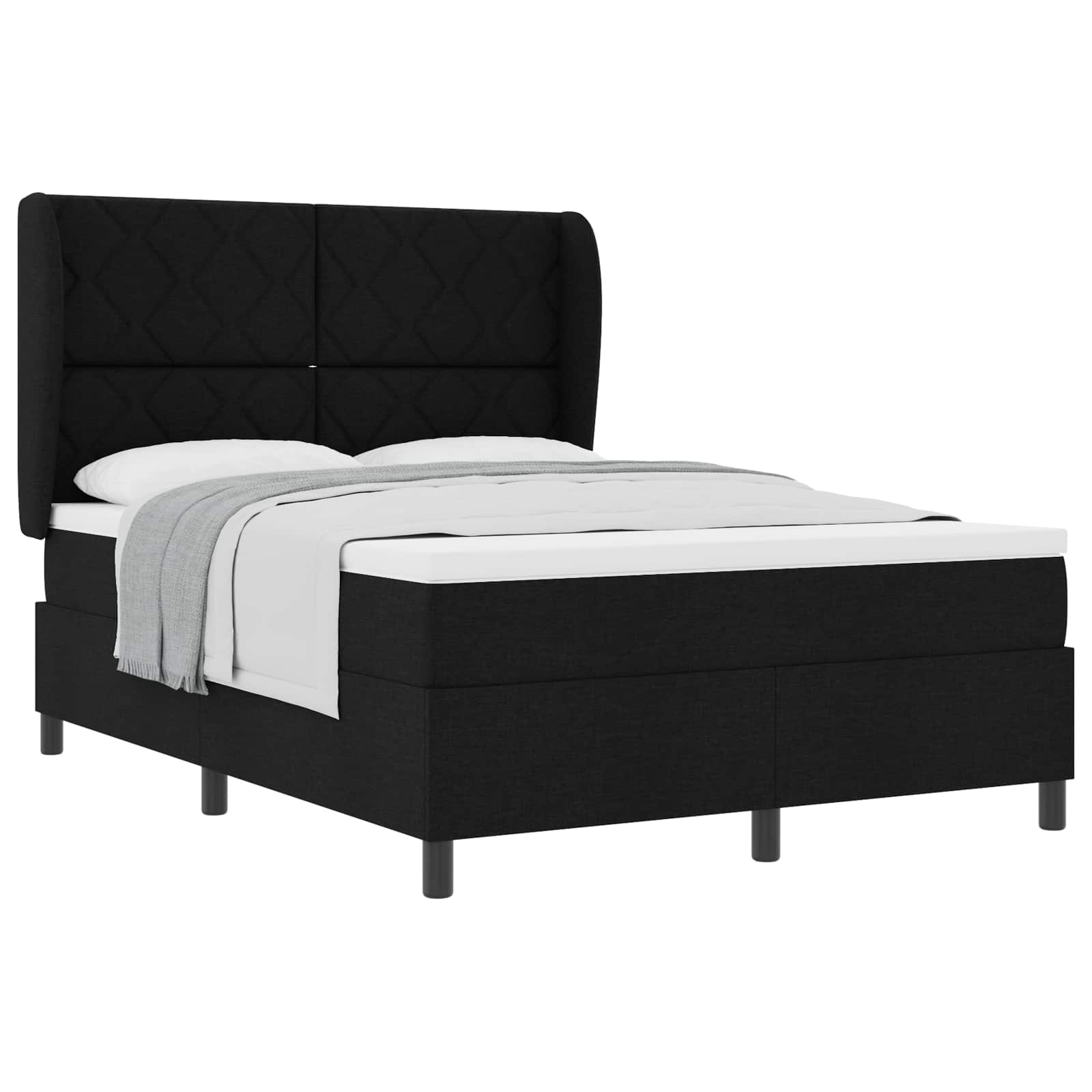 Κρεβάτι με ελατήρια με κεφαλάρι Μαύρο 160 x 200 cm ύφασμα - Pakobazaar