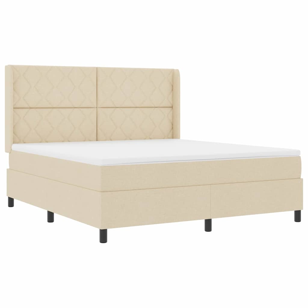 Κρεβάτι με ελατήρια με κεφαλάρι Κρεμ 180 x 200 cm ύφασμα - Pakobazaar