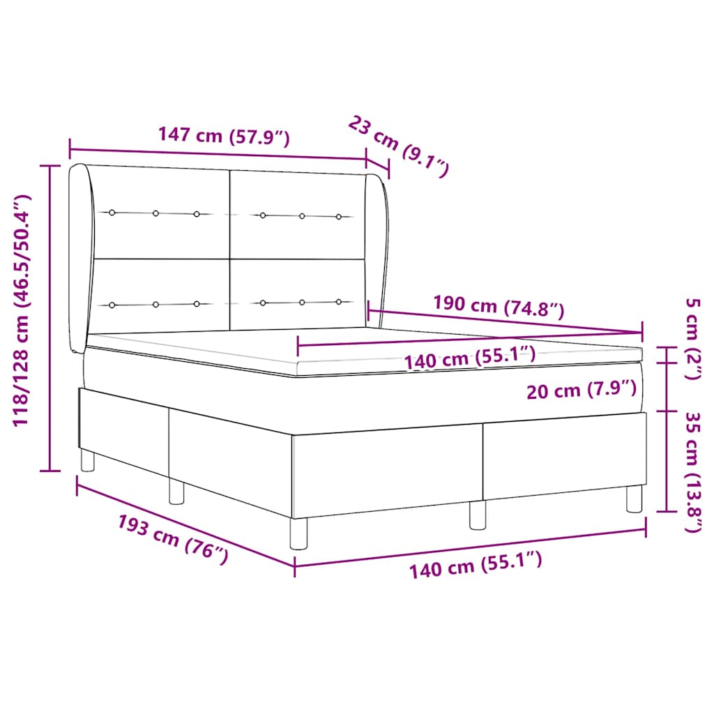 Κρεβάτι με ελατήρια με στρώμα Μπλε 190 x 140 εκατοστά ύφασμα