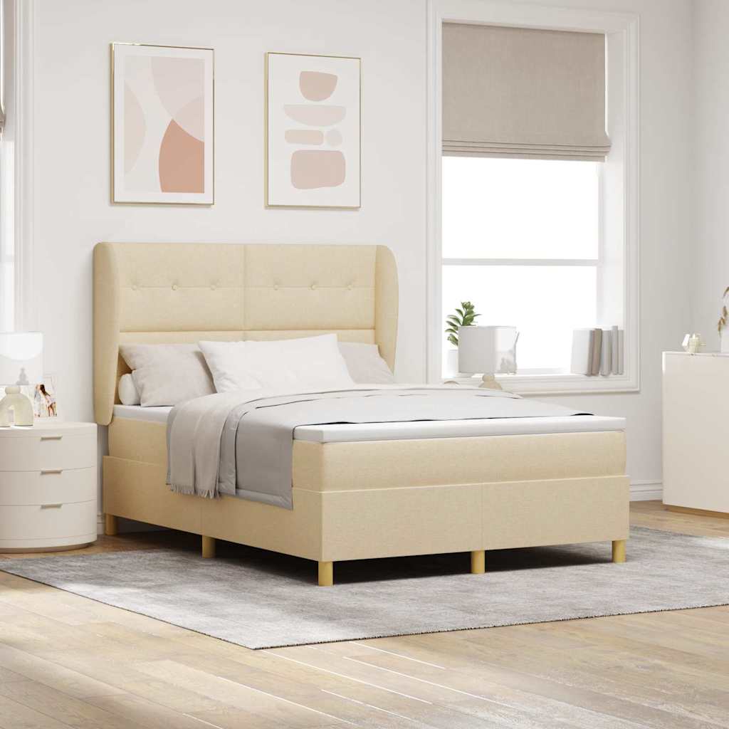 Κρεβάτι με ελατήρια με στρώμα Κρεμ 200 x 140 cm ύφασμα