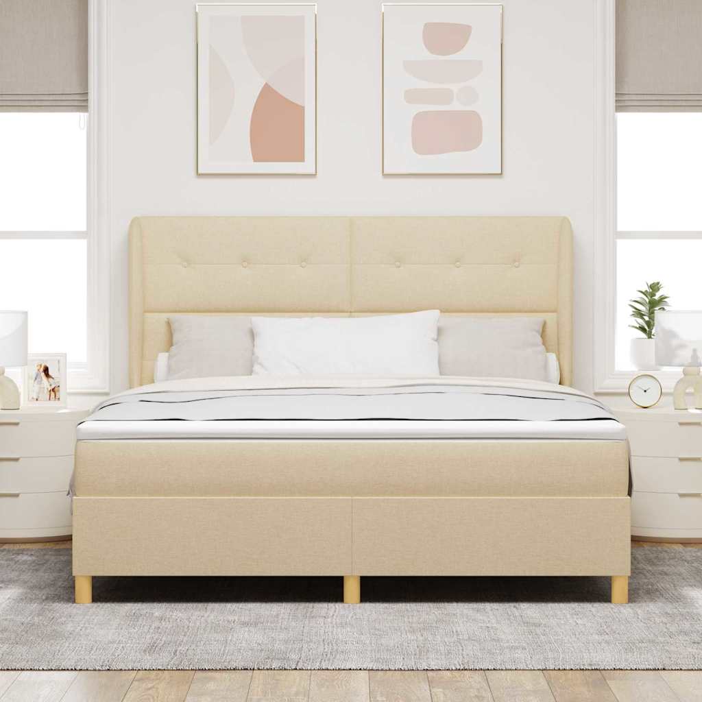 Κρεβάτι με ελατήρια με κεφαλάρι Κρεμ 200 x 180 cm ύφασμα