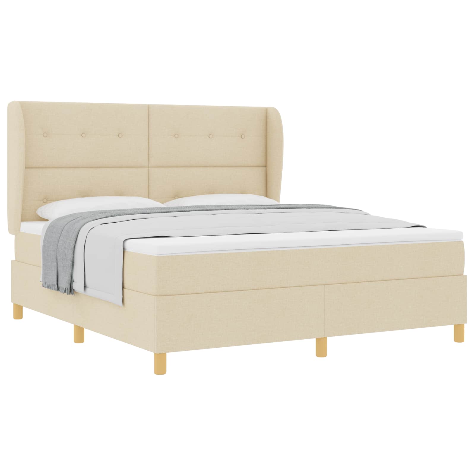 Κρεβάτι με ελατήρια με κεφαλάρι Κρεμ 200 x 180 cm ύφασμα